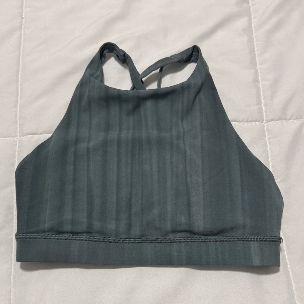 Lululemon athletica sports bra with pads. Sage green stripe color.